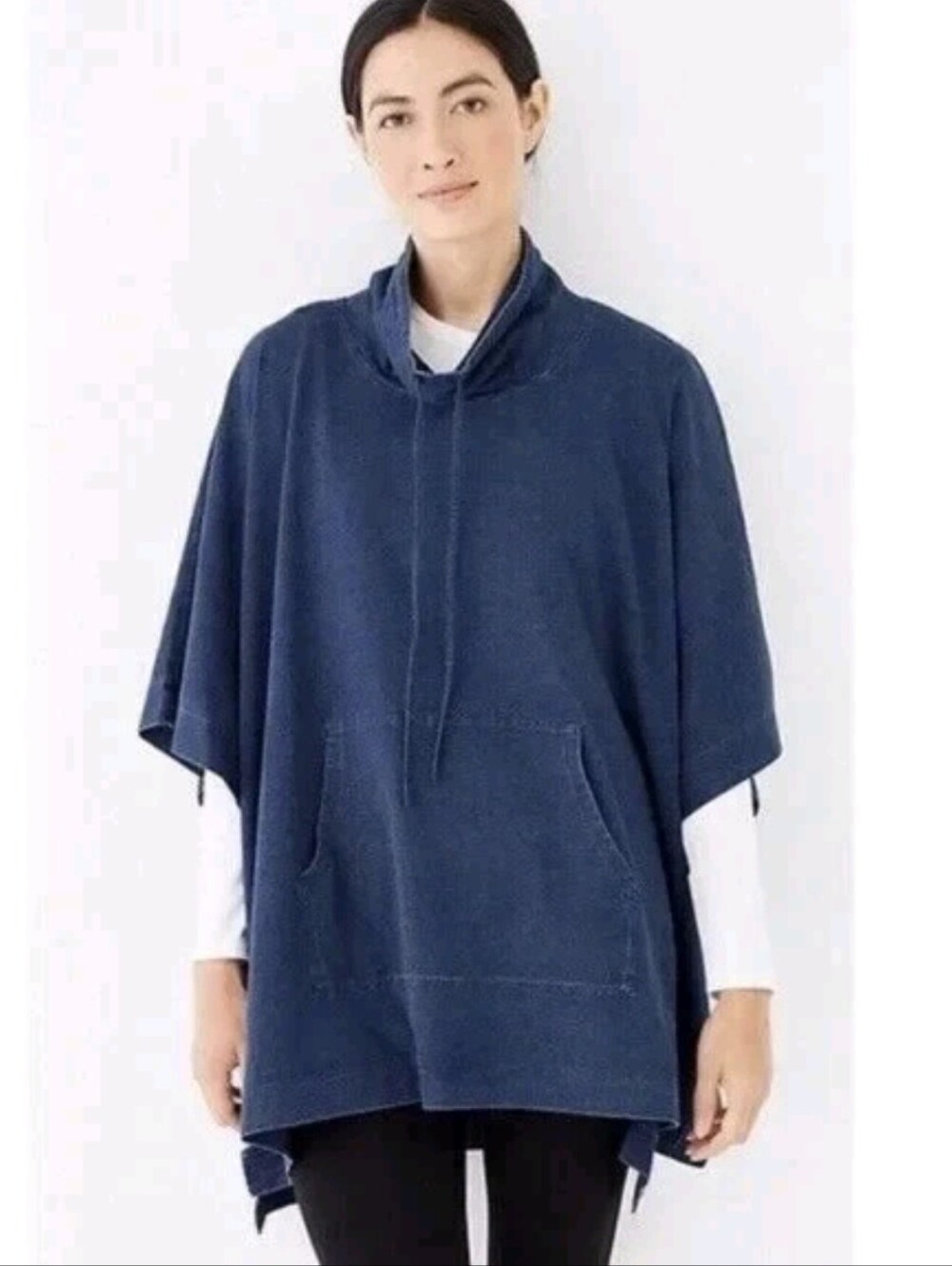 J. Jill Pure Indigo Poncho Sweatshirt Cowlneck M/L Langelook Kangaroo Pocket